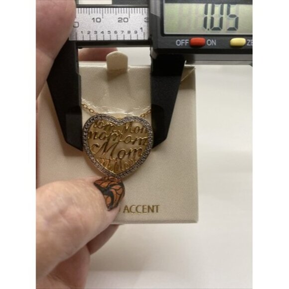 VTG Mom Diamond Accent Necklace 18k Yellow Gold Plate Heart Pendant 18" NOS Love - Picture 5 of 6
